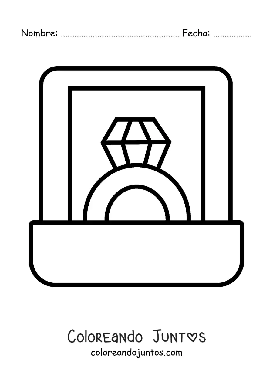 Imagen para colorear de anillo de diamante en una caja