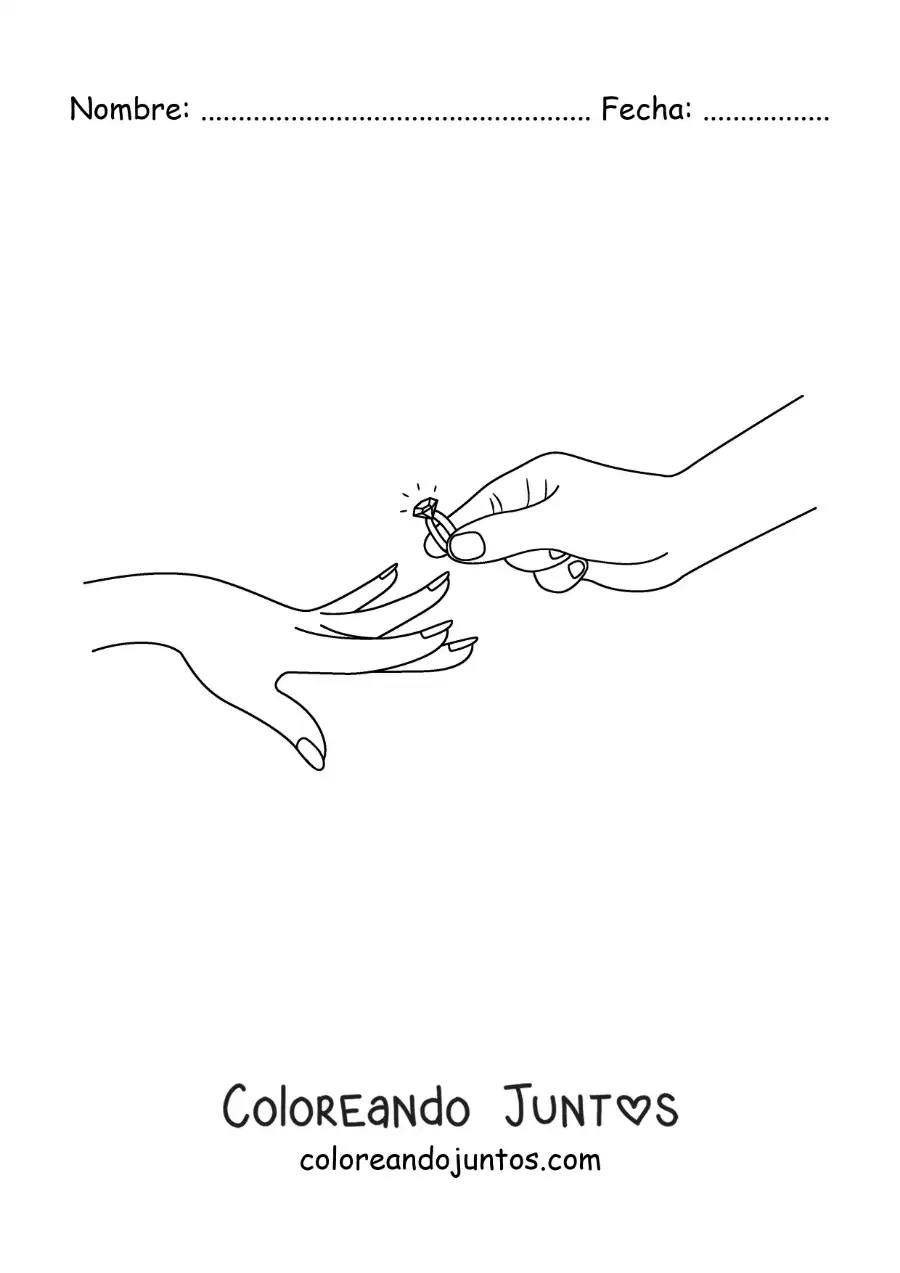 Imagen para colorear de mano con un anillo de compromiso