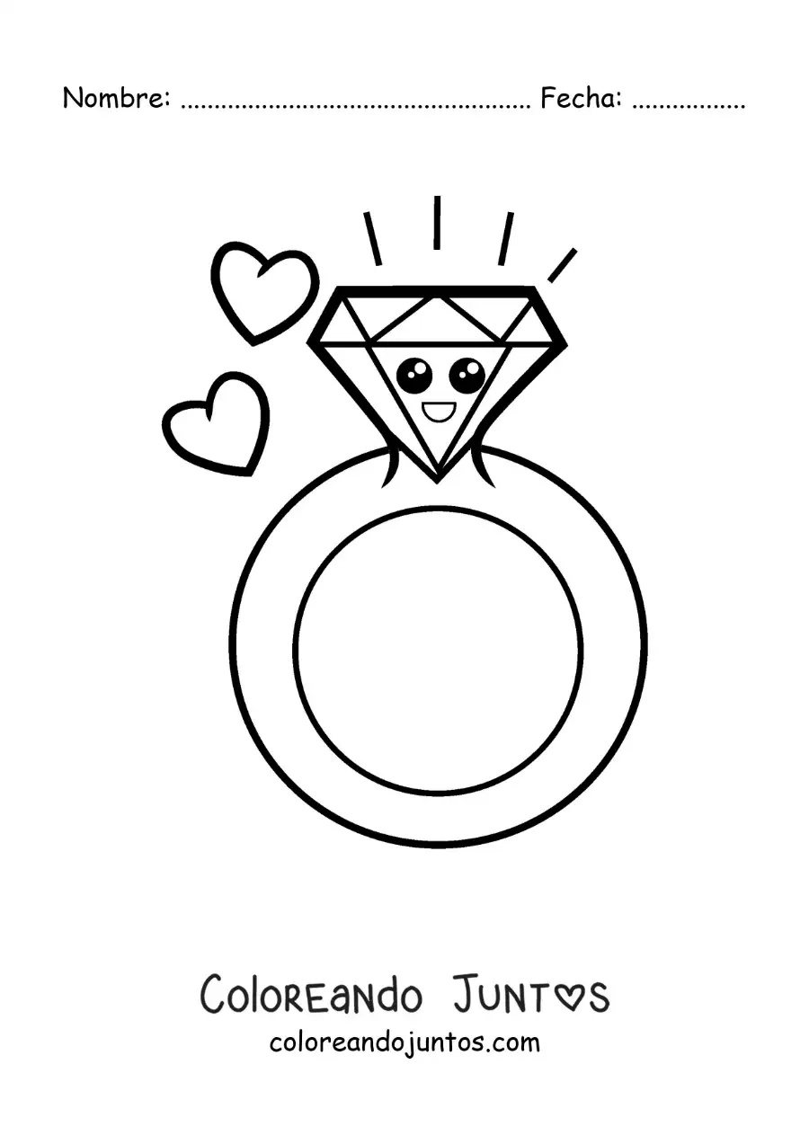 Imagen para colorear de anillo de diamante animado