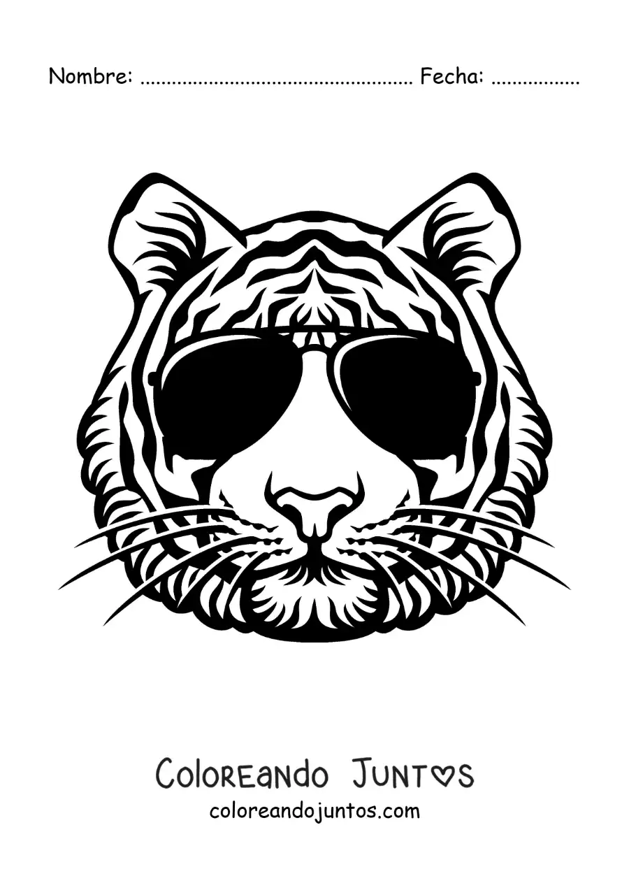 Imagen para colorear de tigre animado con lentes de sol