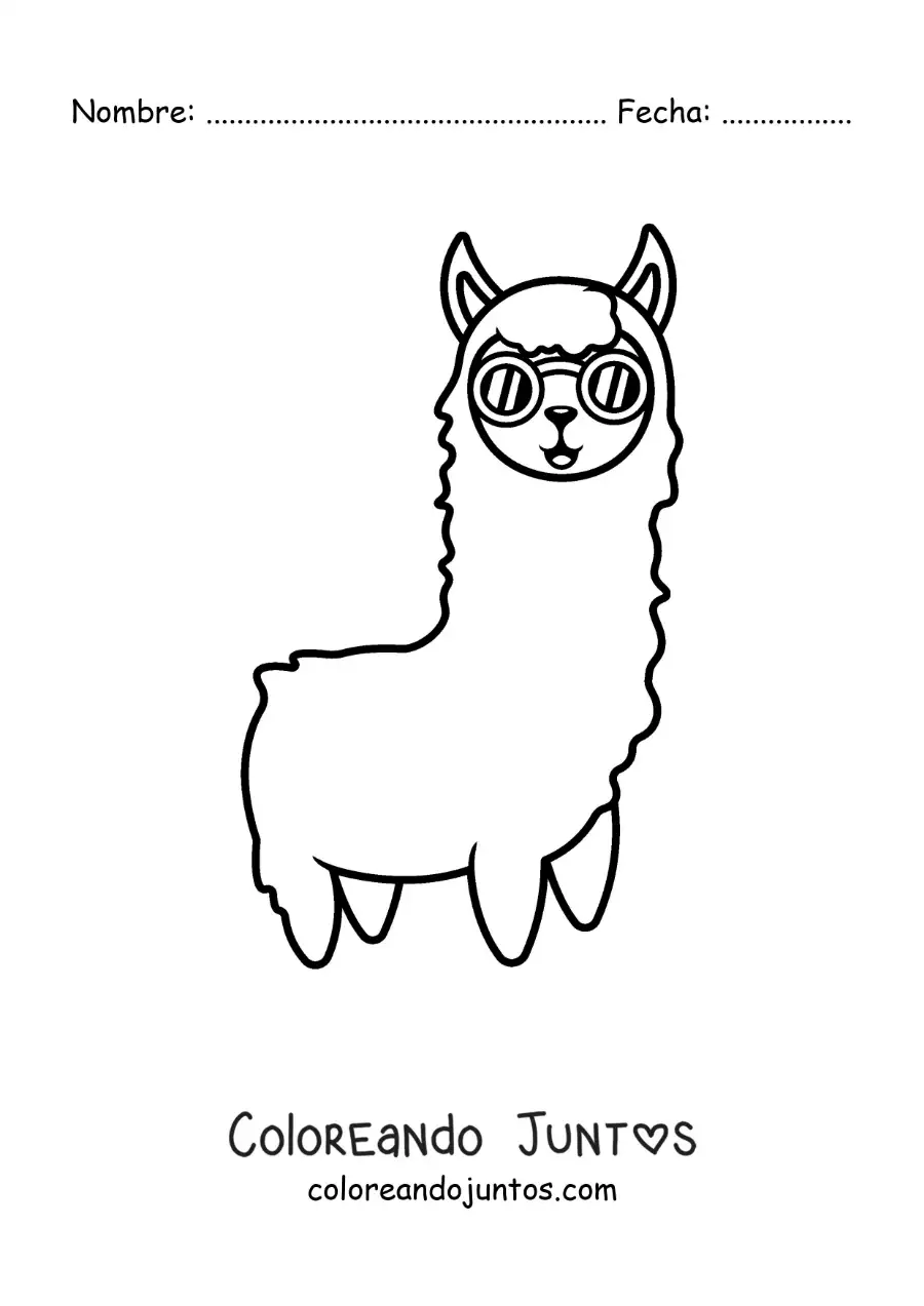 Imagen para colorear de llama animada con lentes de sol