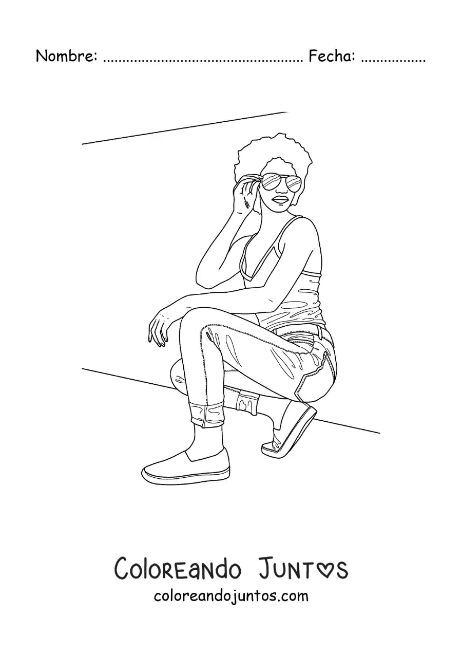 Imagen para colorear de hermosa mujer afroamericana con lentes de moda