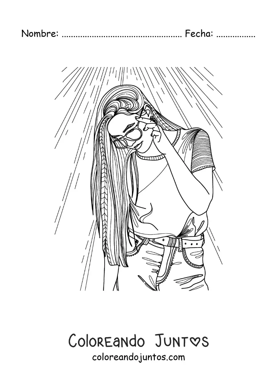 Imagen para colorear de linda chica con lentes de sol