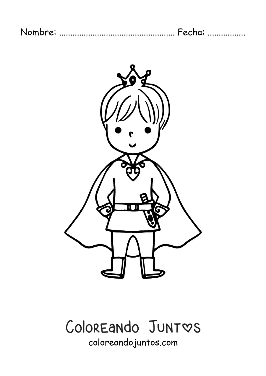 Imagen para colorear de príncipe animado con su corona