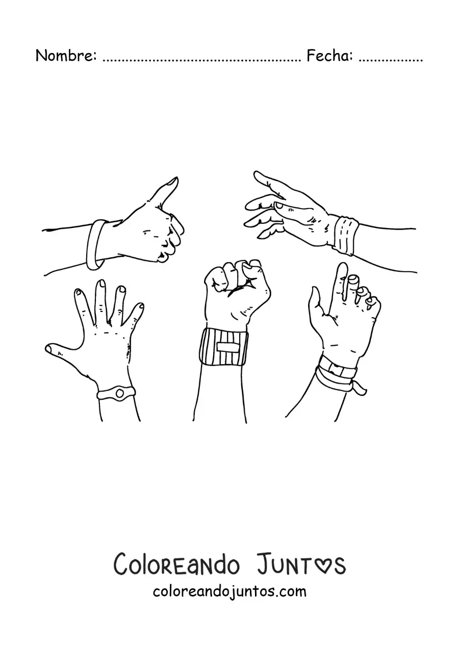 Imagen para colorear de manos con pulseras y brazaletes