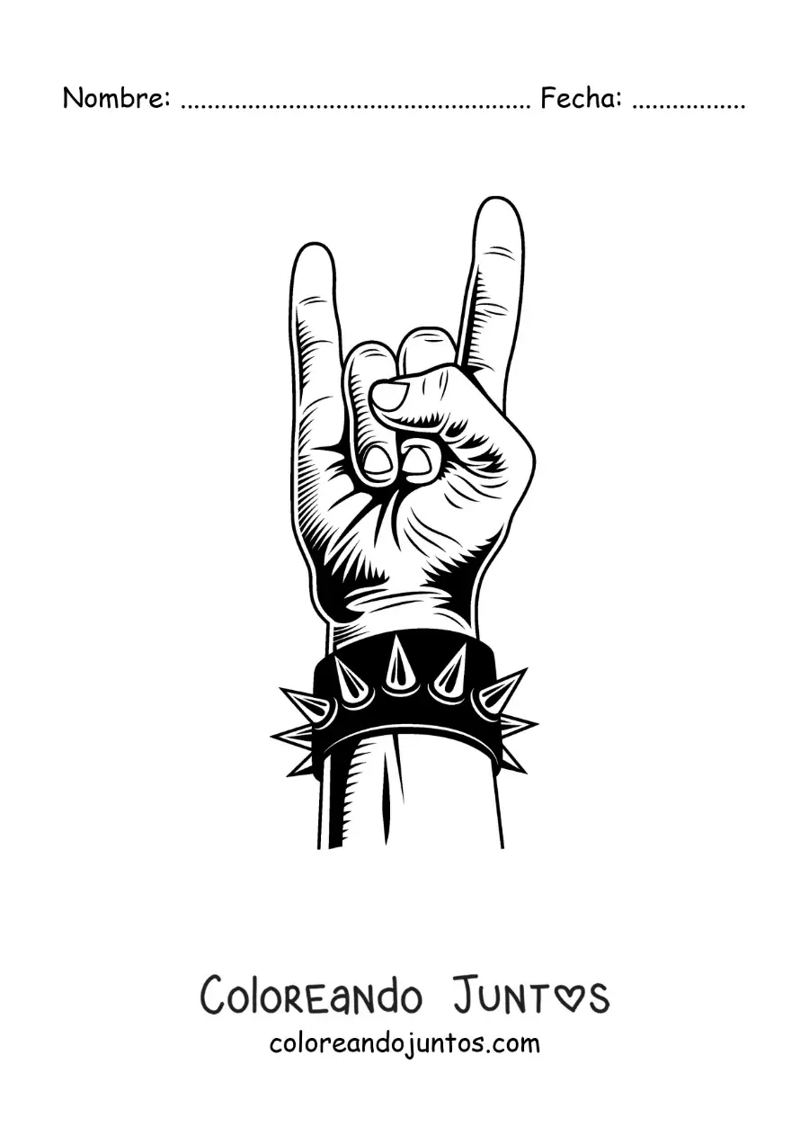 Imagen para colorear de una mano con un brazalete de rock