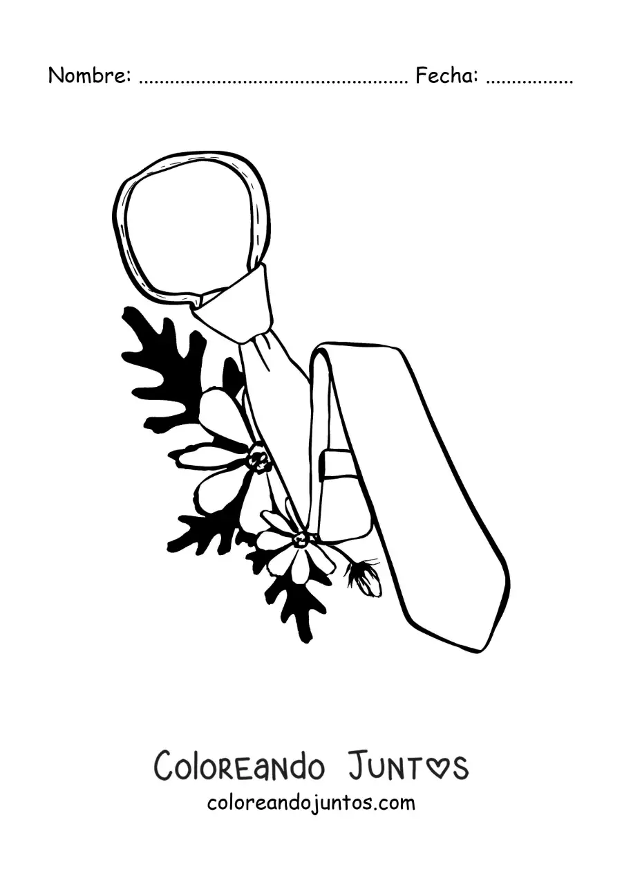 Imagen para colorear de una corbata y flores