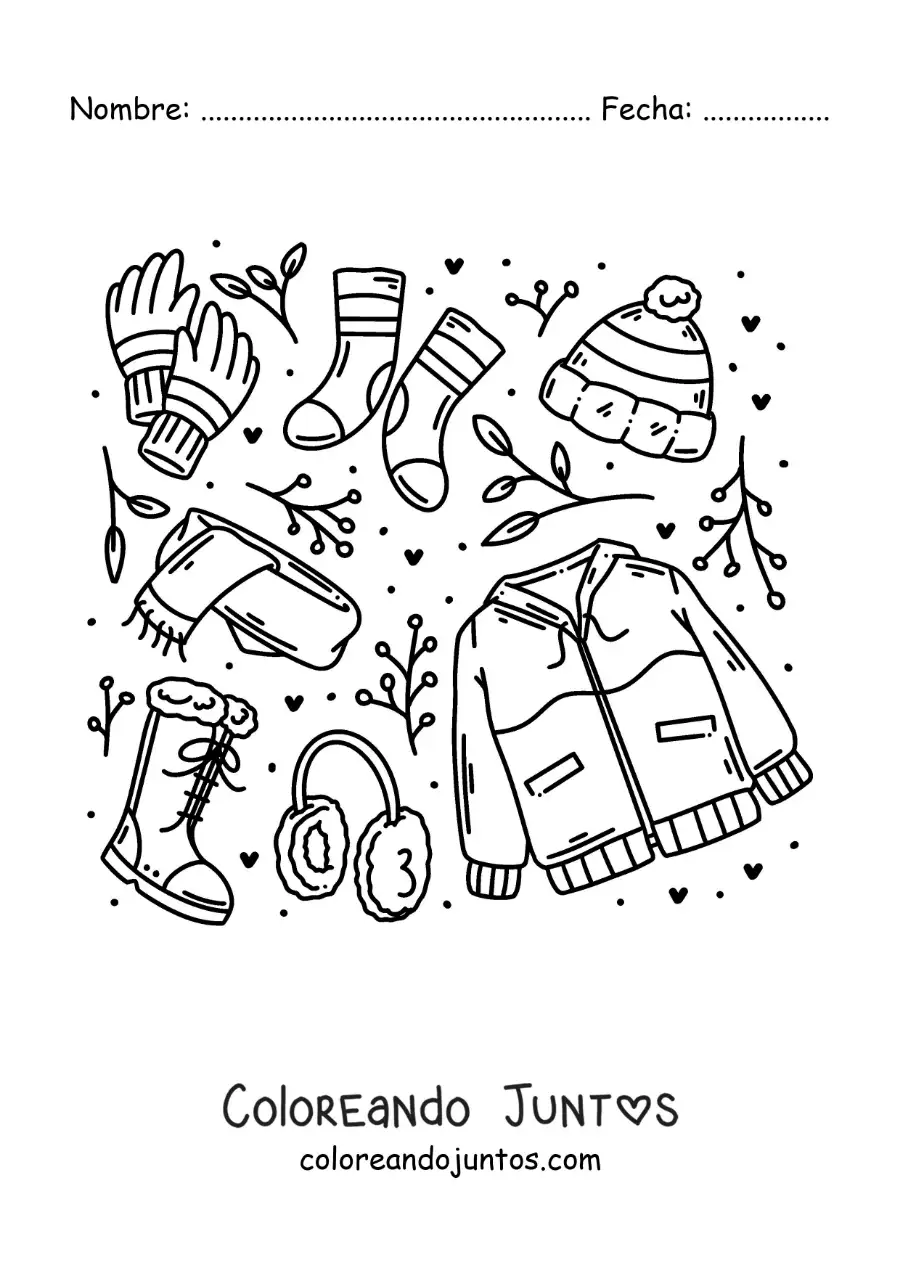 Imagen para colorear de abrigo de invierno con un gorro y una bufanda