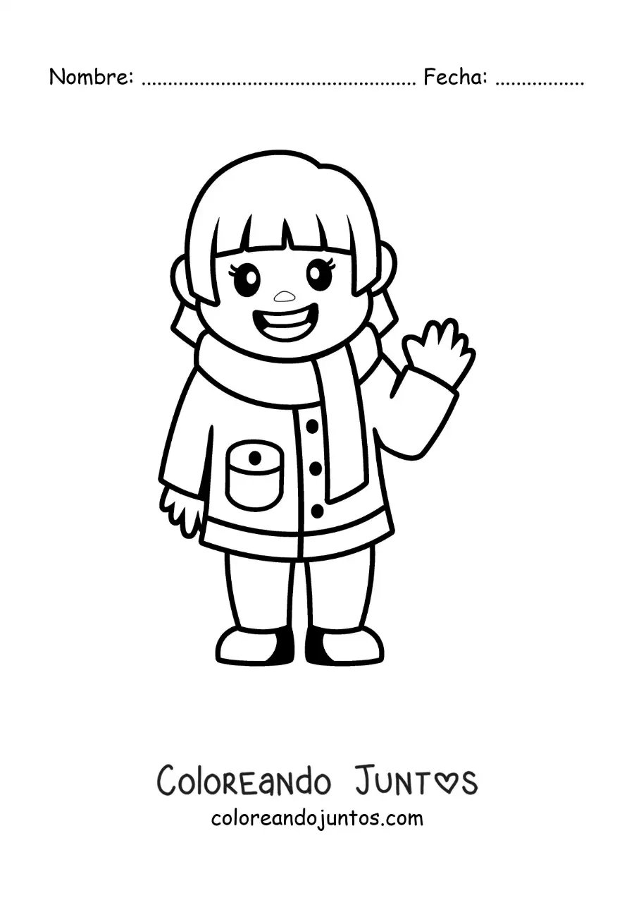 Imagen para colorear de niña animada con una bufanda
