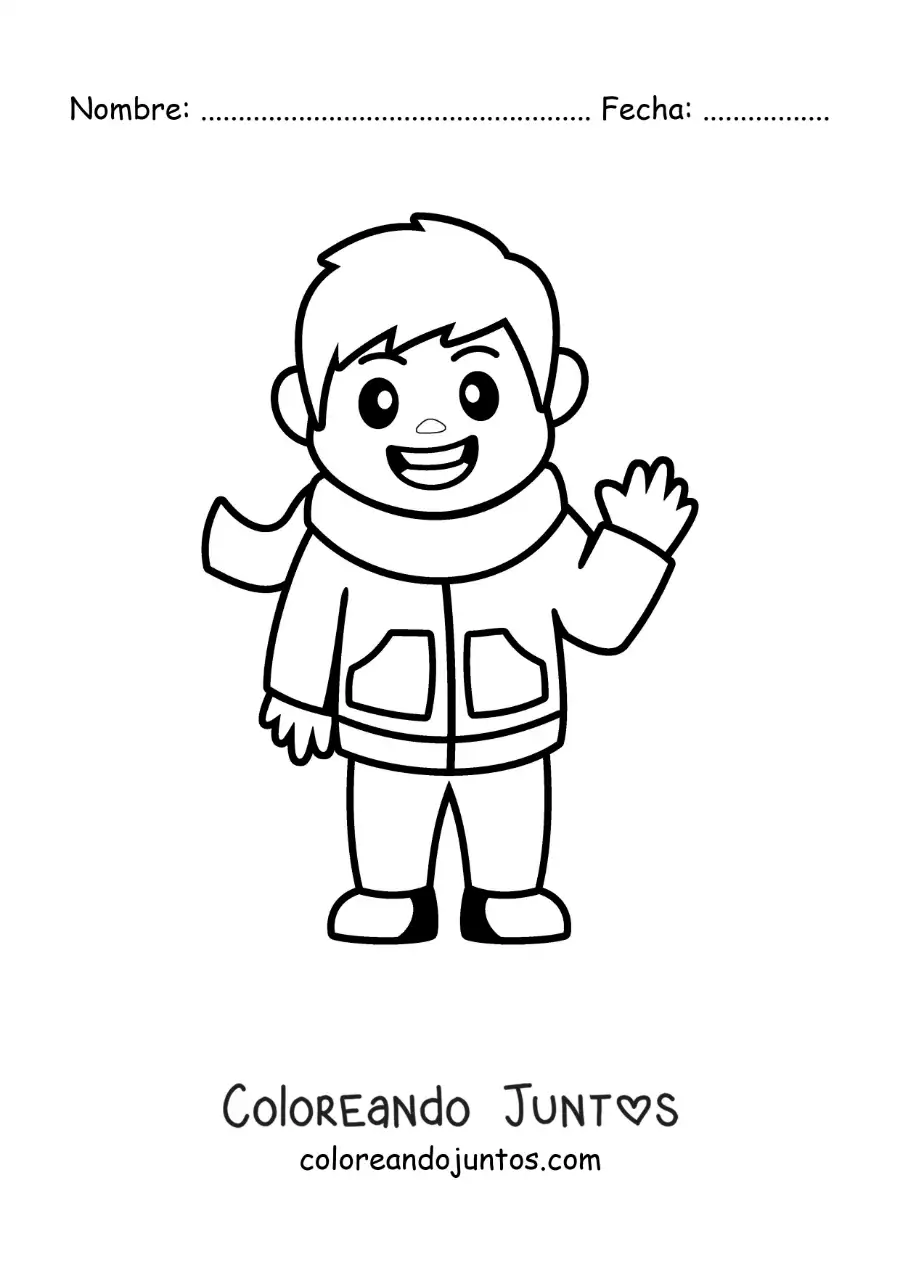 Imagen para colorear de niño animado con una bufanda