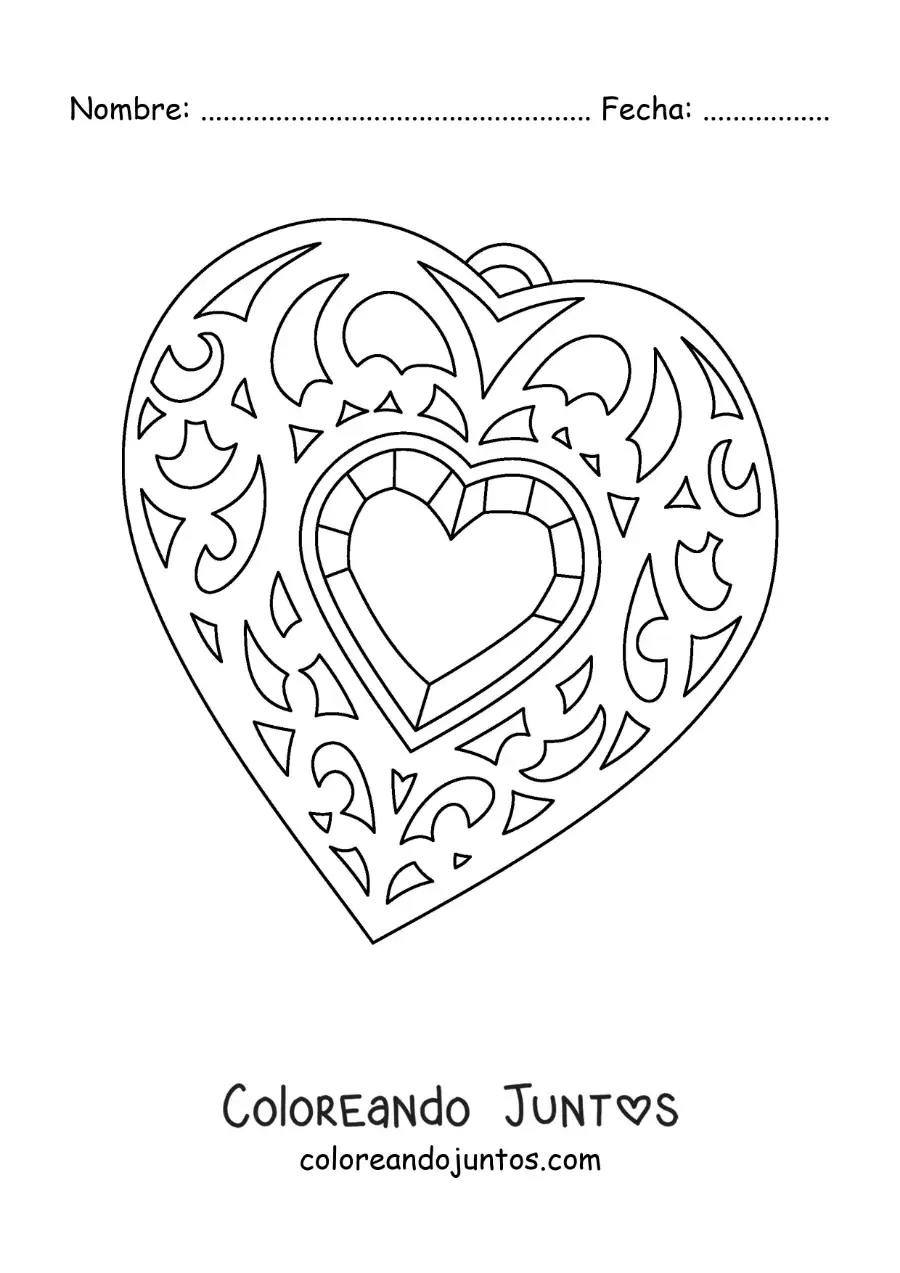Imagen para colorear de una joya con cristal en forma de corazón