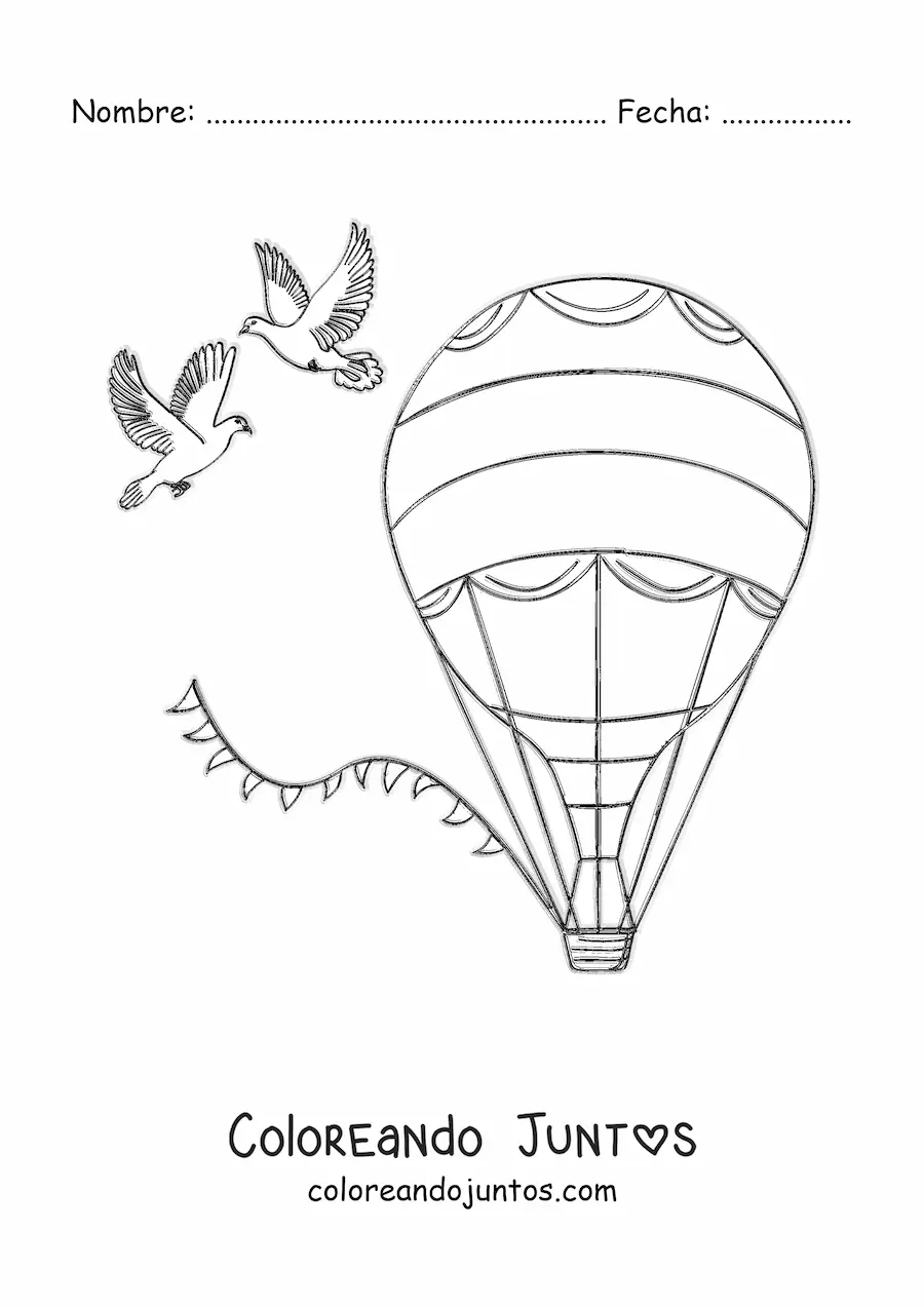 Imagen para colorear de un globo aerostático de boda