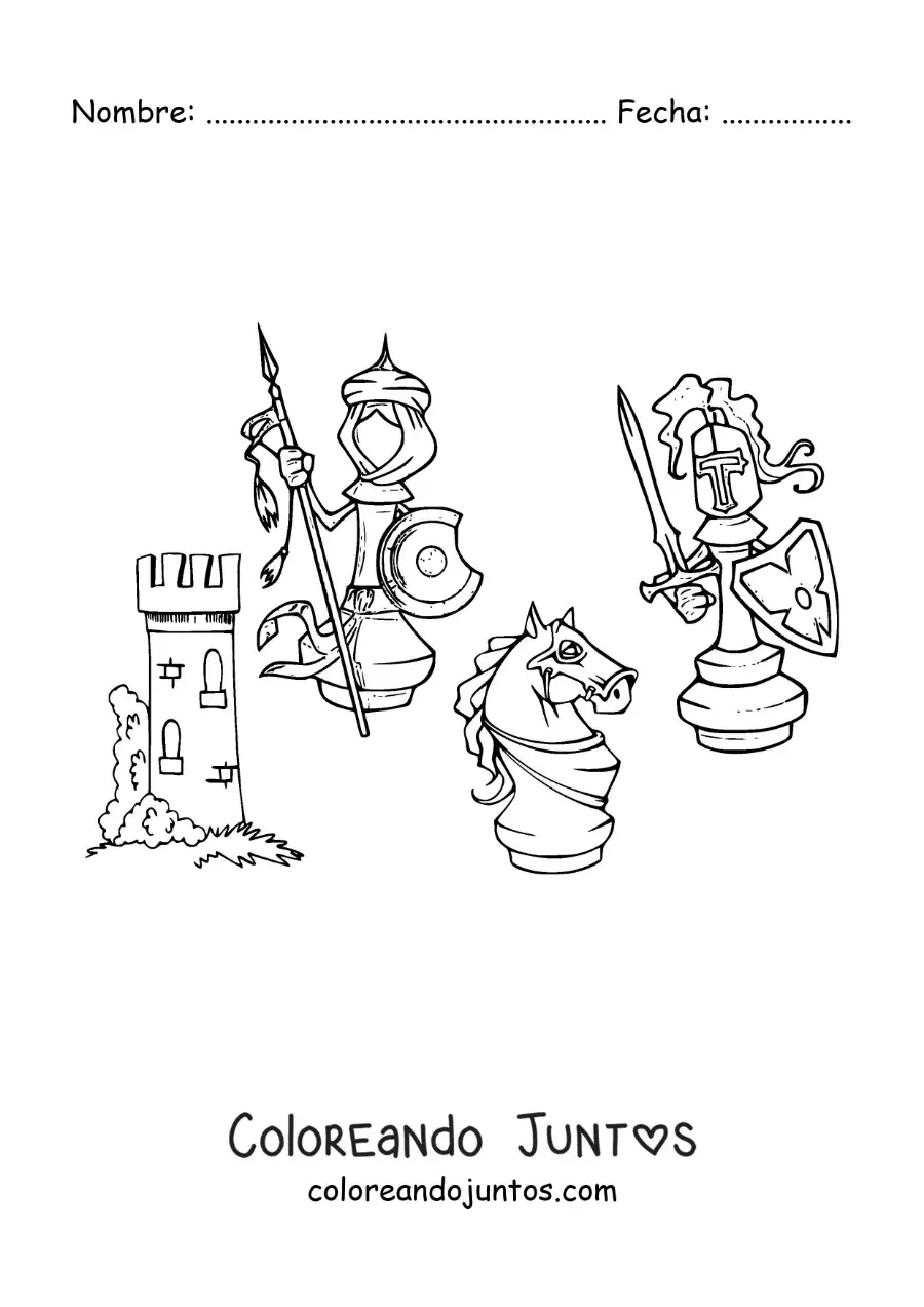Imagen para colorear de caricaturas de las piezas del ajedrez
