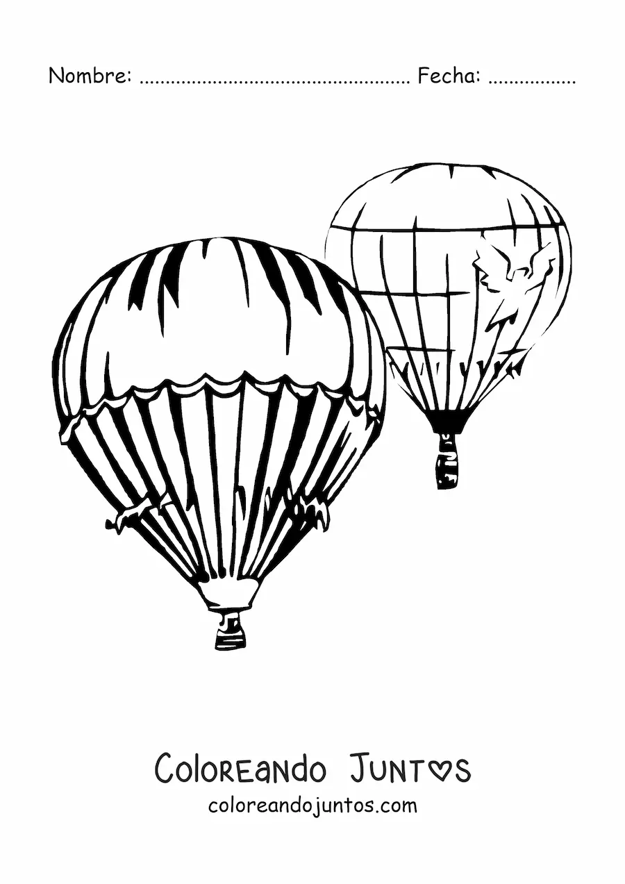 Imagen para colorear de dos globos aerostáticos flotando