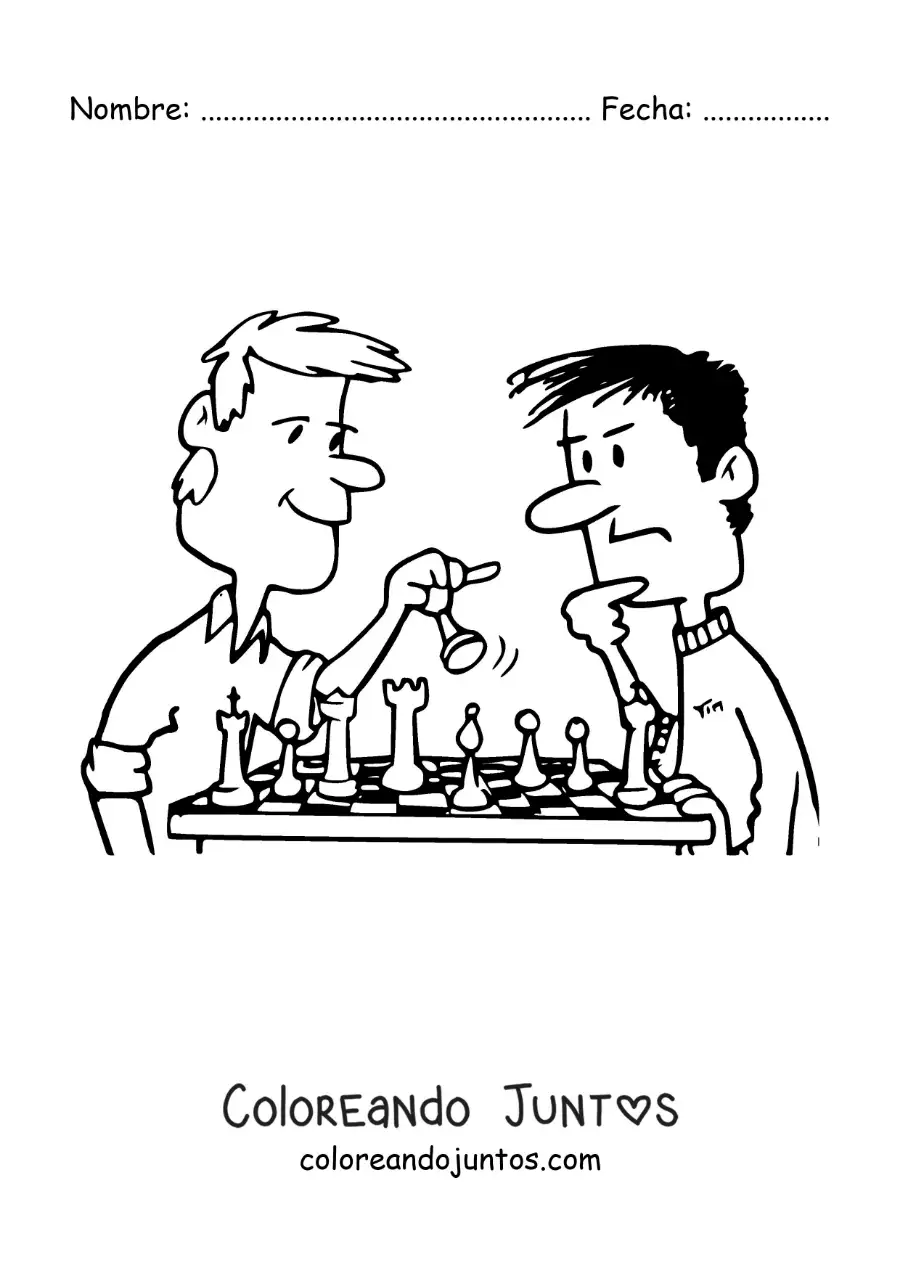 Imagen para colorear de caricatura de dos hombres jugando ajedrez