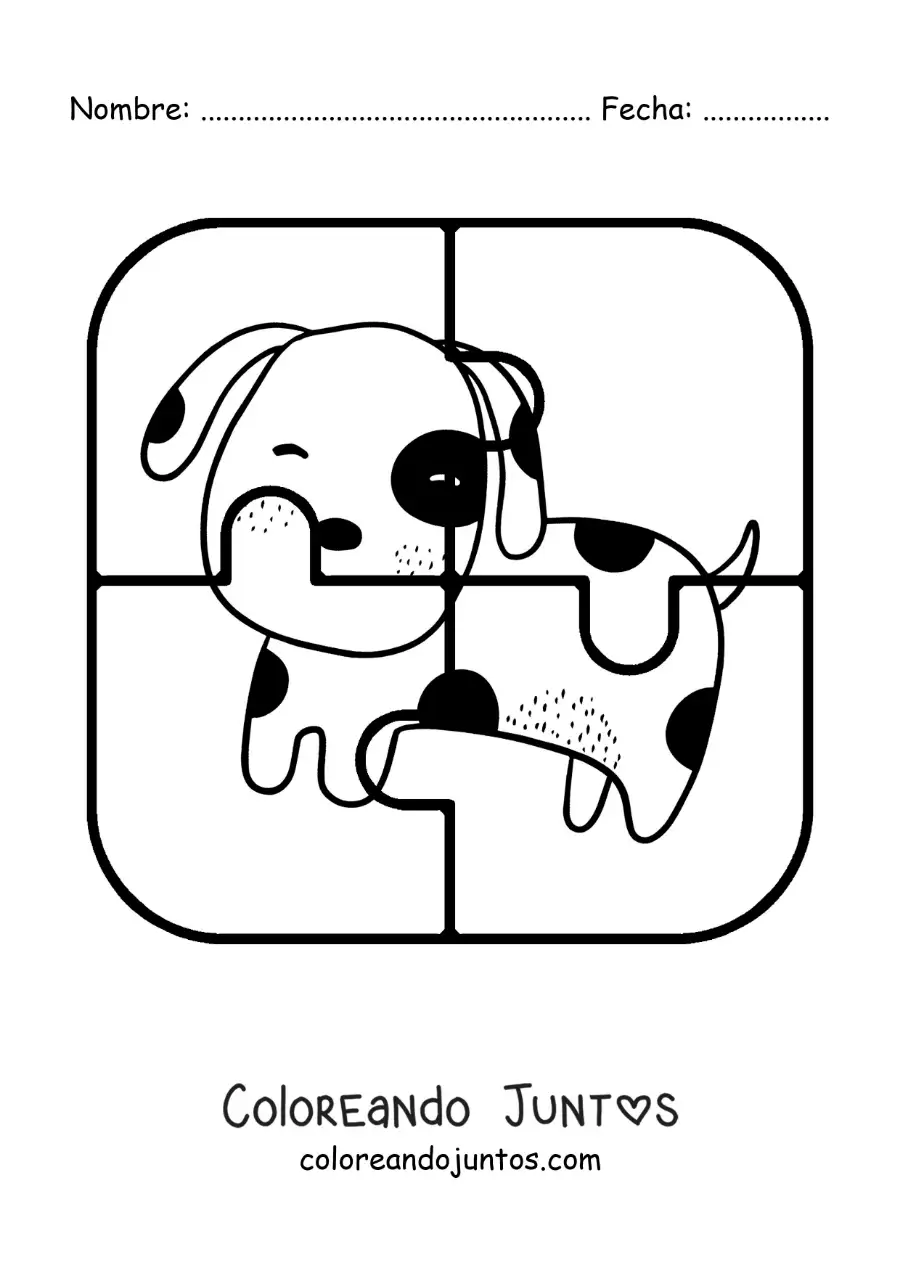 Imagen para colorear de rompecabezas recortable de 4 piezas de un perro animado