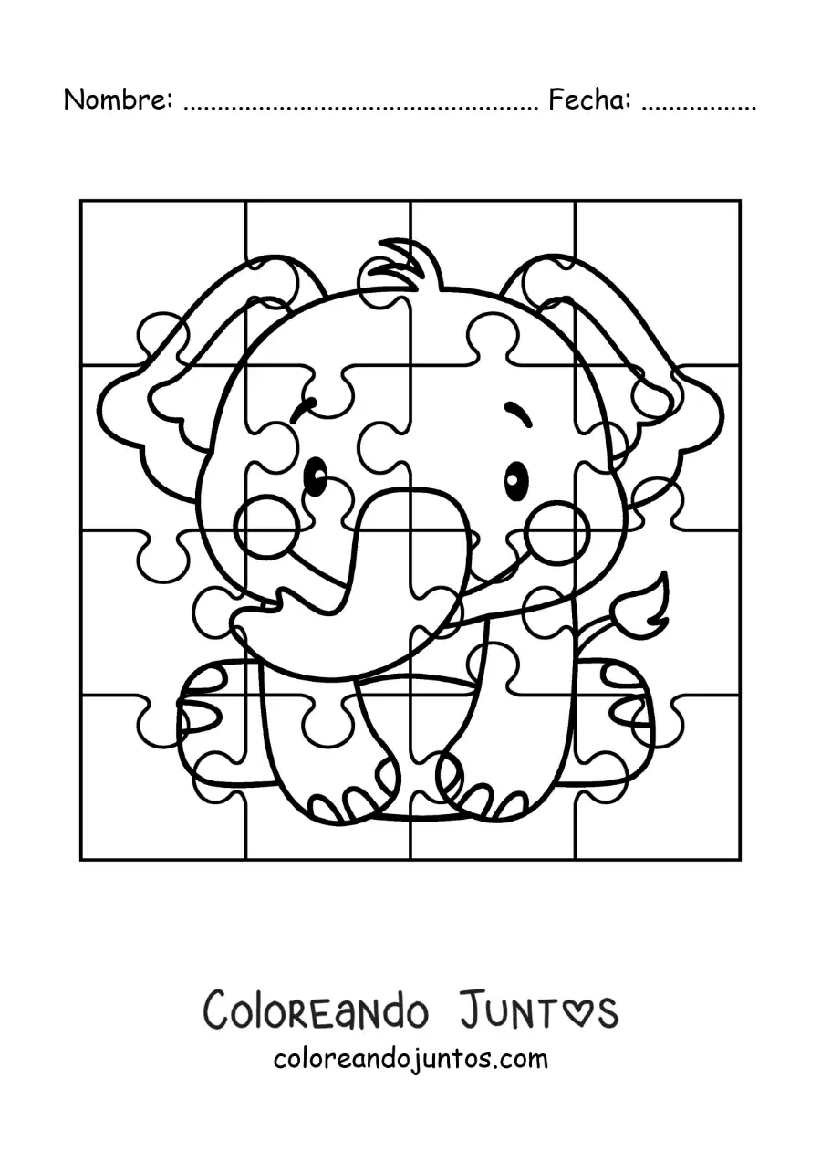 Imagen para colorear de rompecabezas recortable de un elefante animado