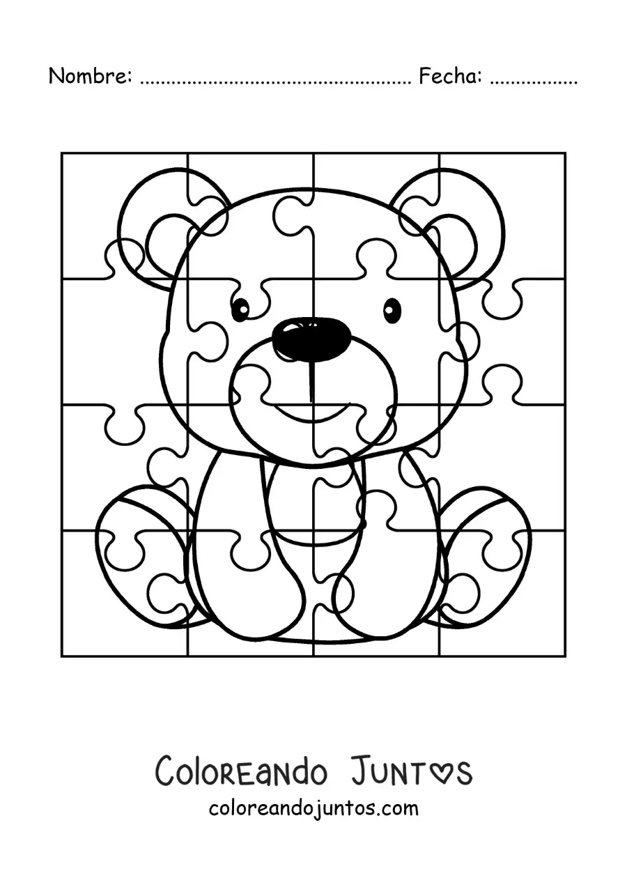 Imagen para colorear de rompecabezas recortable de un oso animado