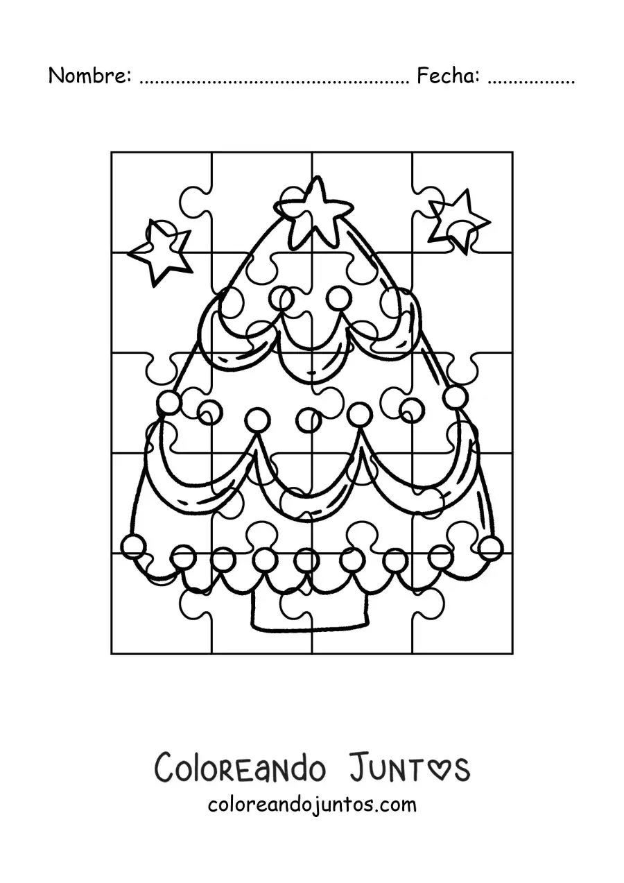 Imagen para colorear de rompecabezas navideño de un árbol de navidad