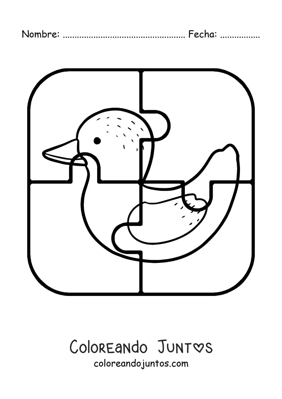 Imagen para colorear de rompecabezas recortable de 4 piezas de un pato animado