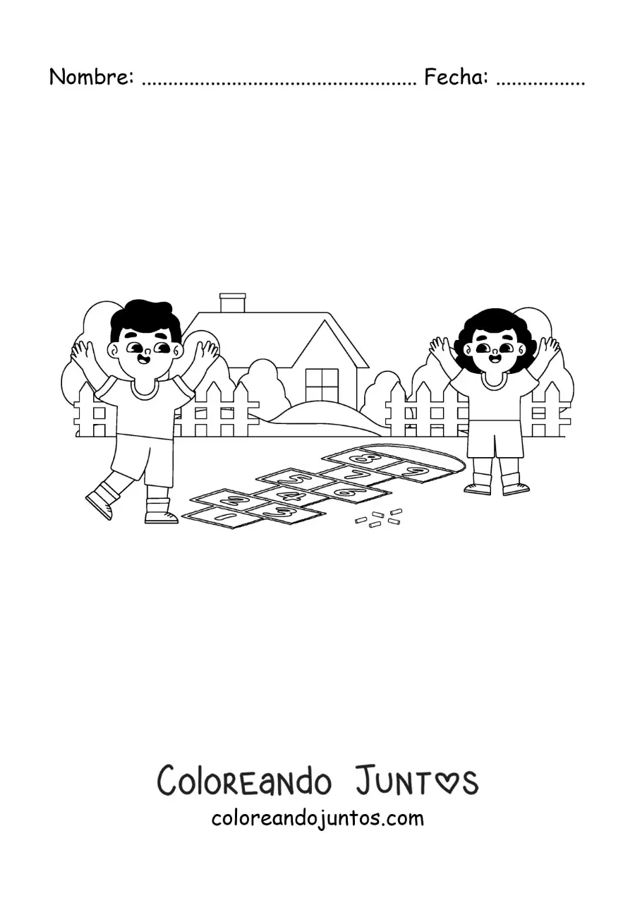 Imagen para colorear de niños jugando al avioncito