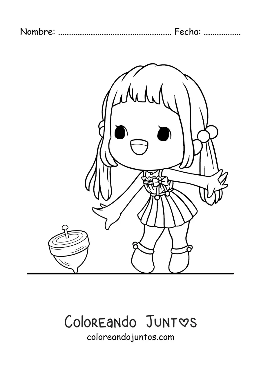 Imagen para colorear de niña jugando con un trompo