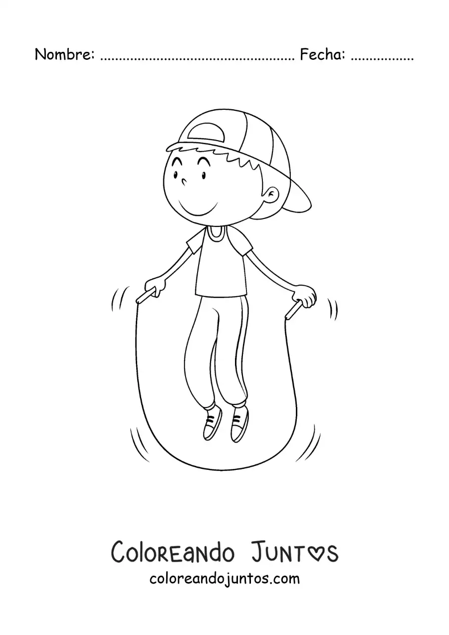 Imagen para colorear de niño animado saltando la comba
