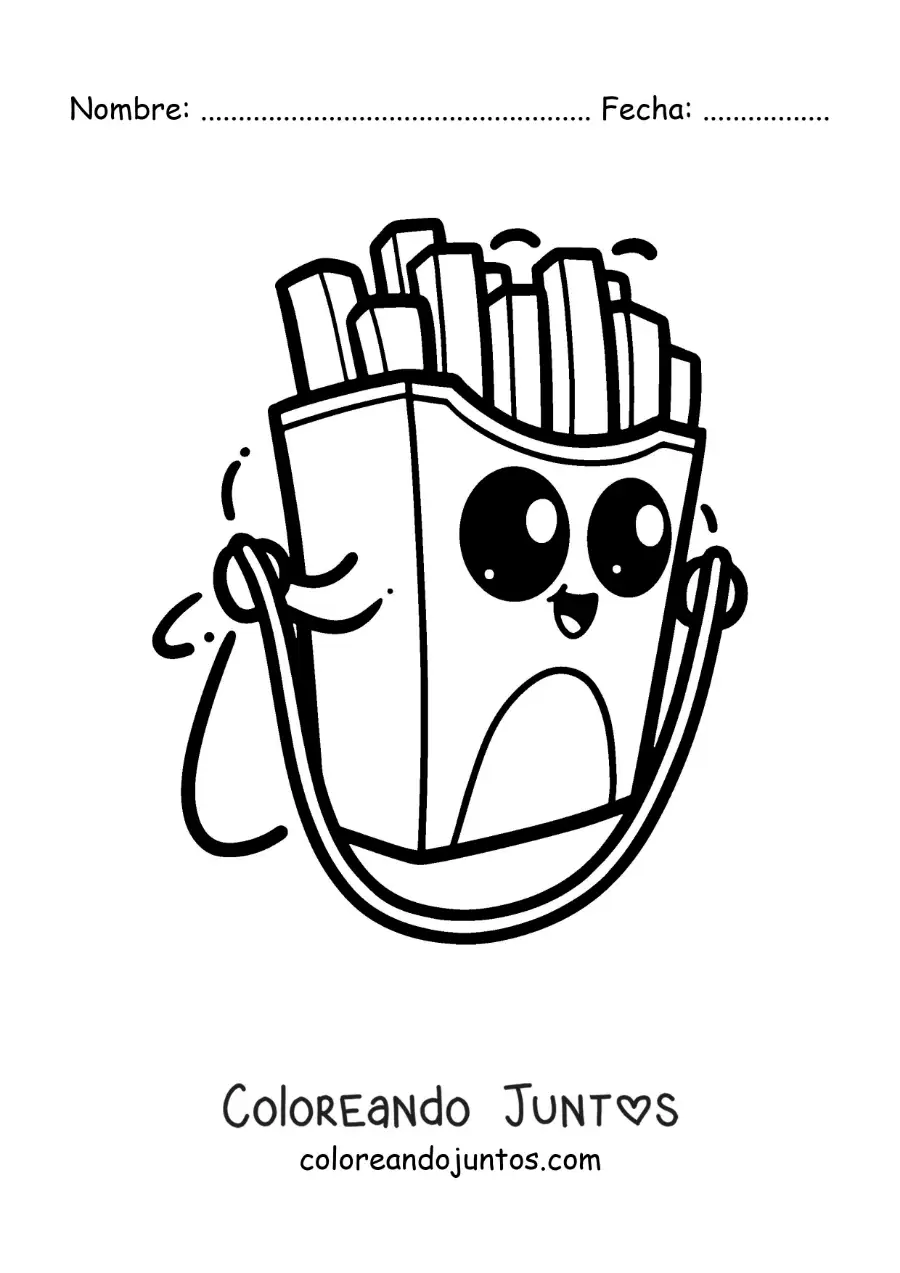 Imagen para colorear de papas fritas kawaii animadas saltando la cuerda