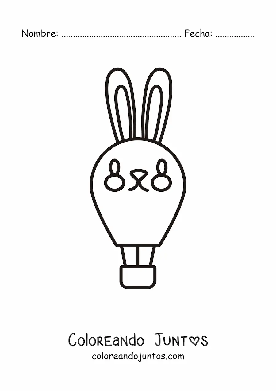 Imagen para colorear de un globo aerostático con forma de conejo kawaii