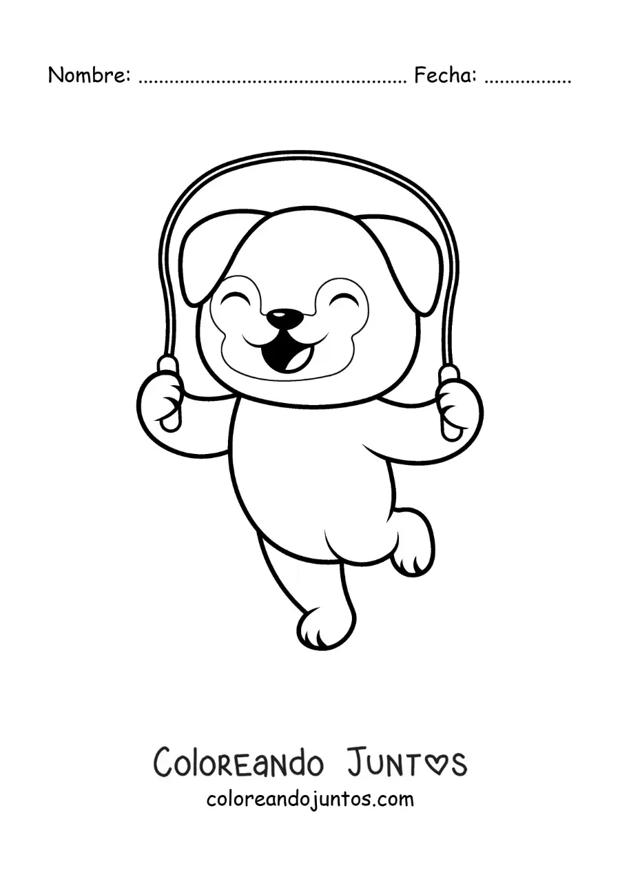 Imagen para colorear de perro animado saltando la comba