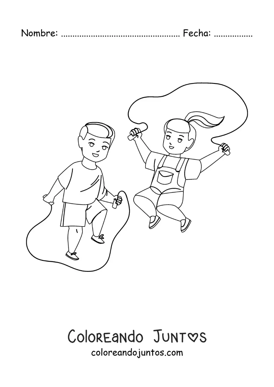 Imagen para colorear de niños saltando la comba