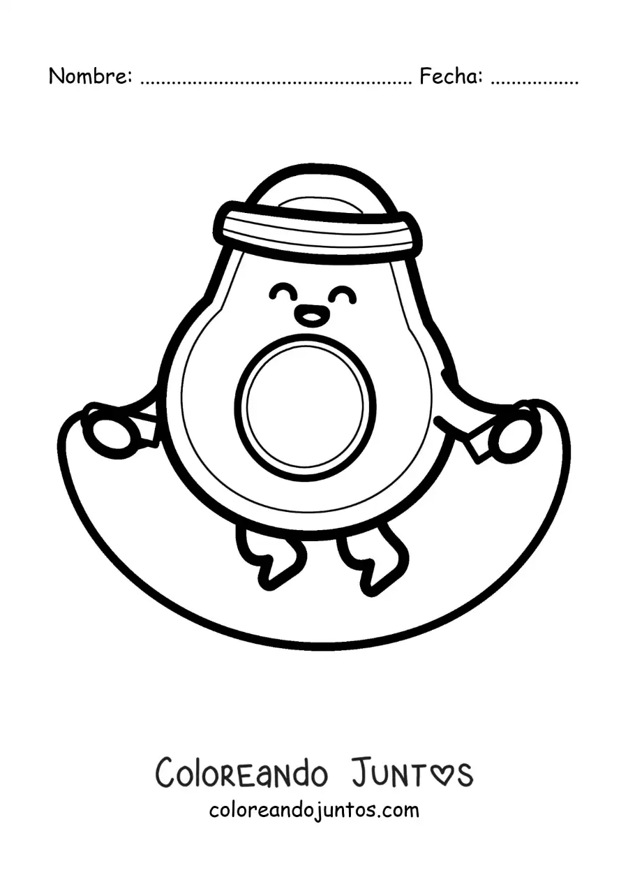Imagen para colorear de aguacate kawaii animado saltando la cuerda