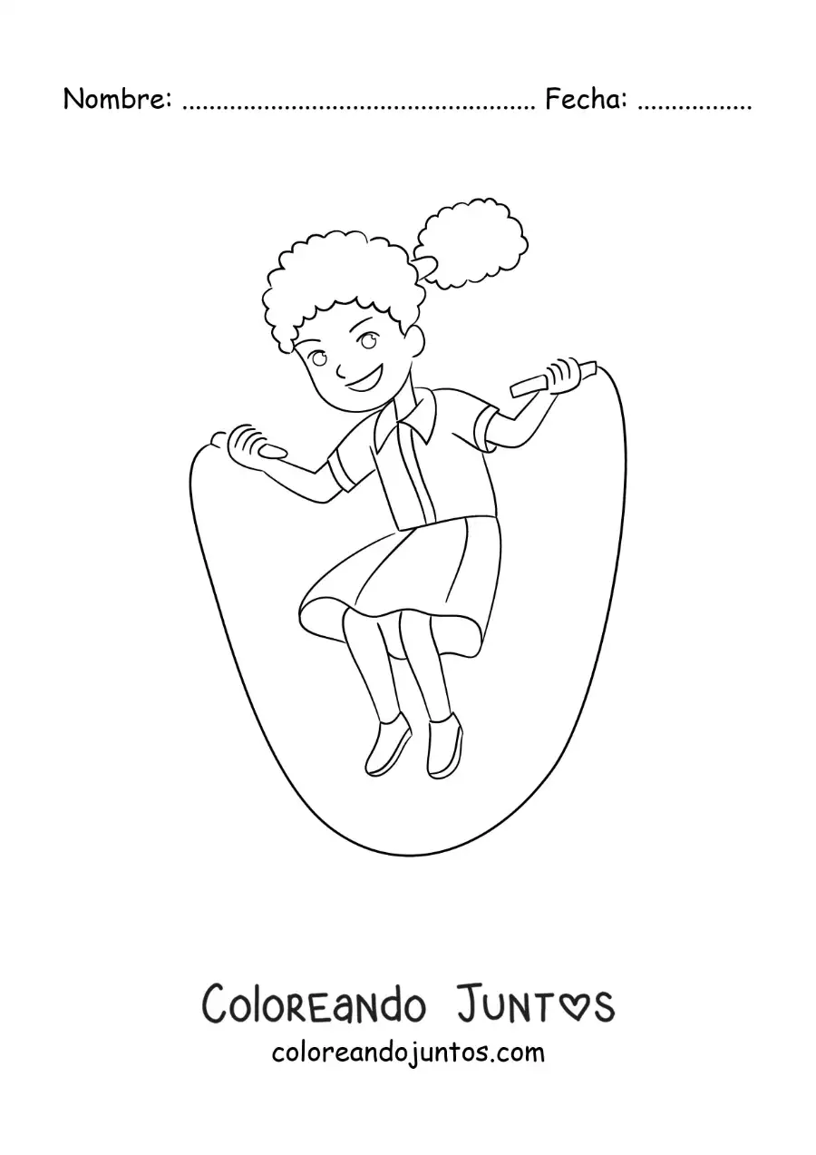 Imagen para colorear de una niña saltando la cuerda