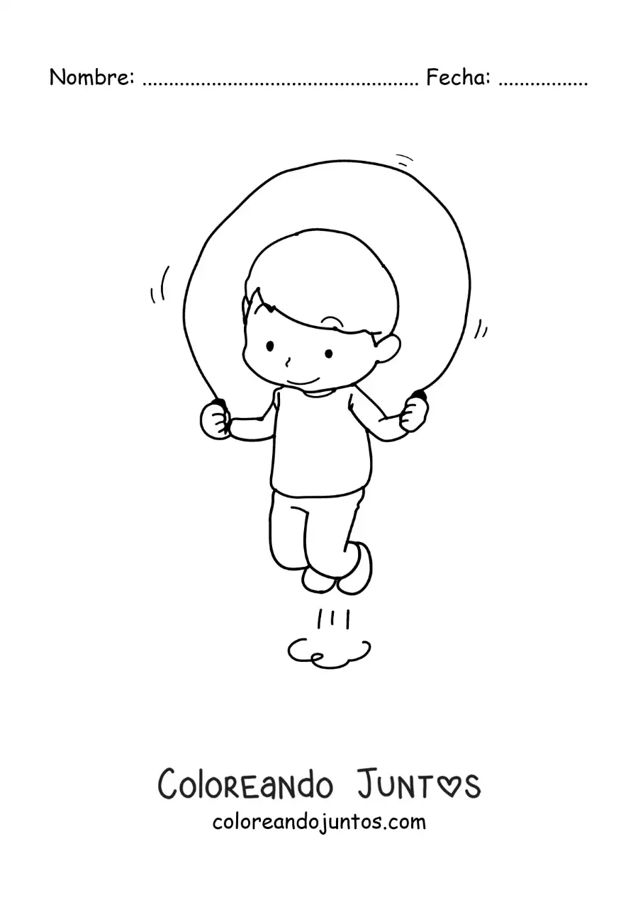 Imagen para colorear de un niño saltando la comba