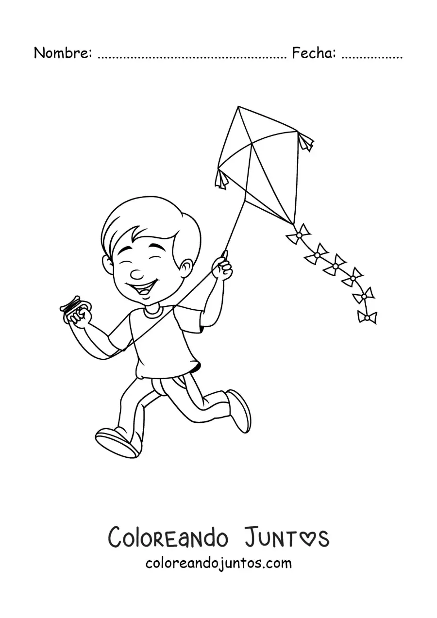 Imagen para colorear de niño volando un papagayo