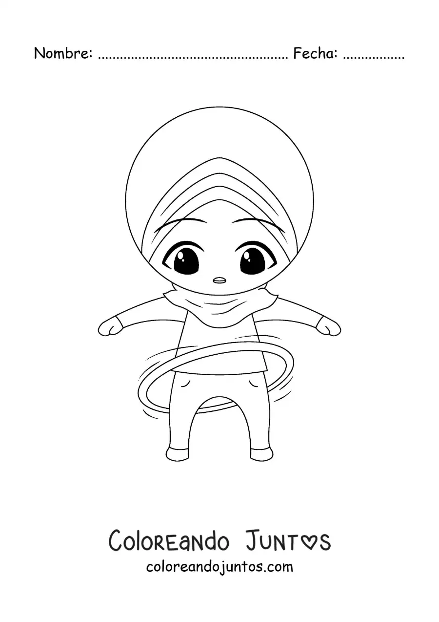 Imagen para colorear de niña musulmana con aro hula hula