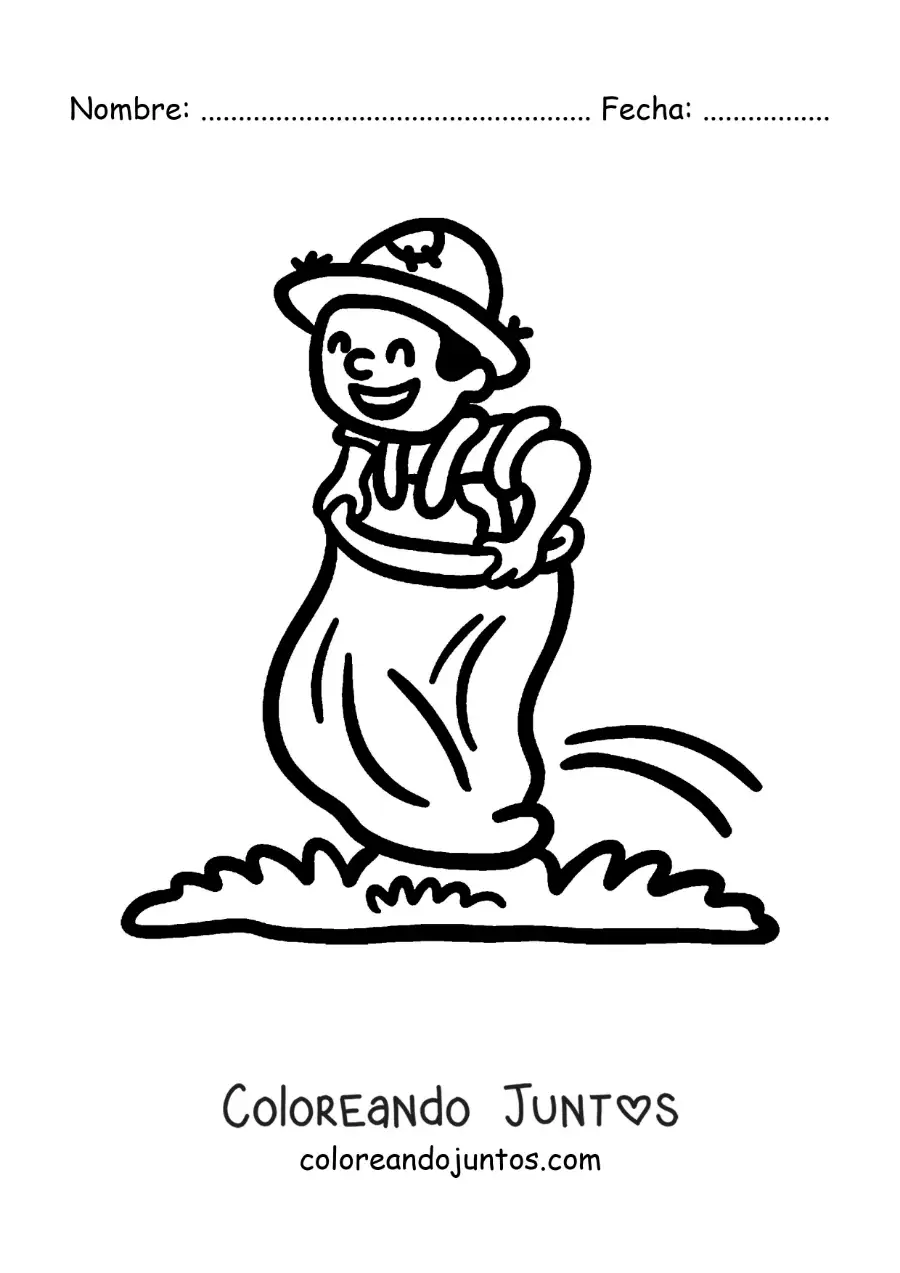 Imagen para colorear de un hombre jugando en una carrera de sacos