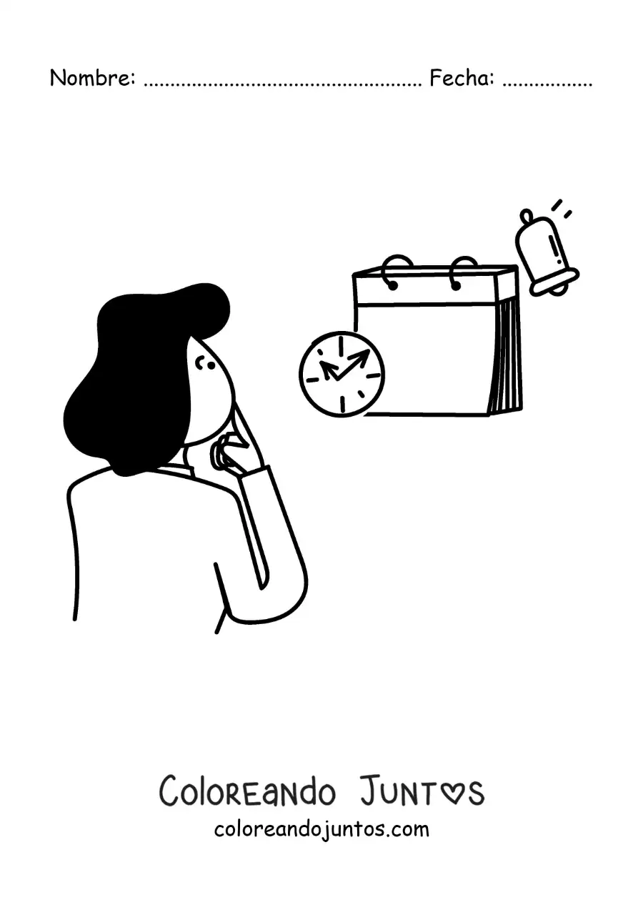 Imagen para colorear de una mujer viendo el calendario