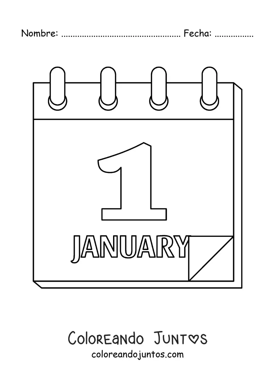 Imagen para colorear de 1 de enero en el calendario