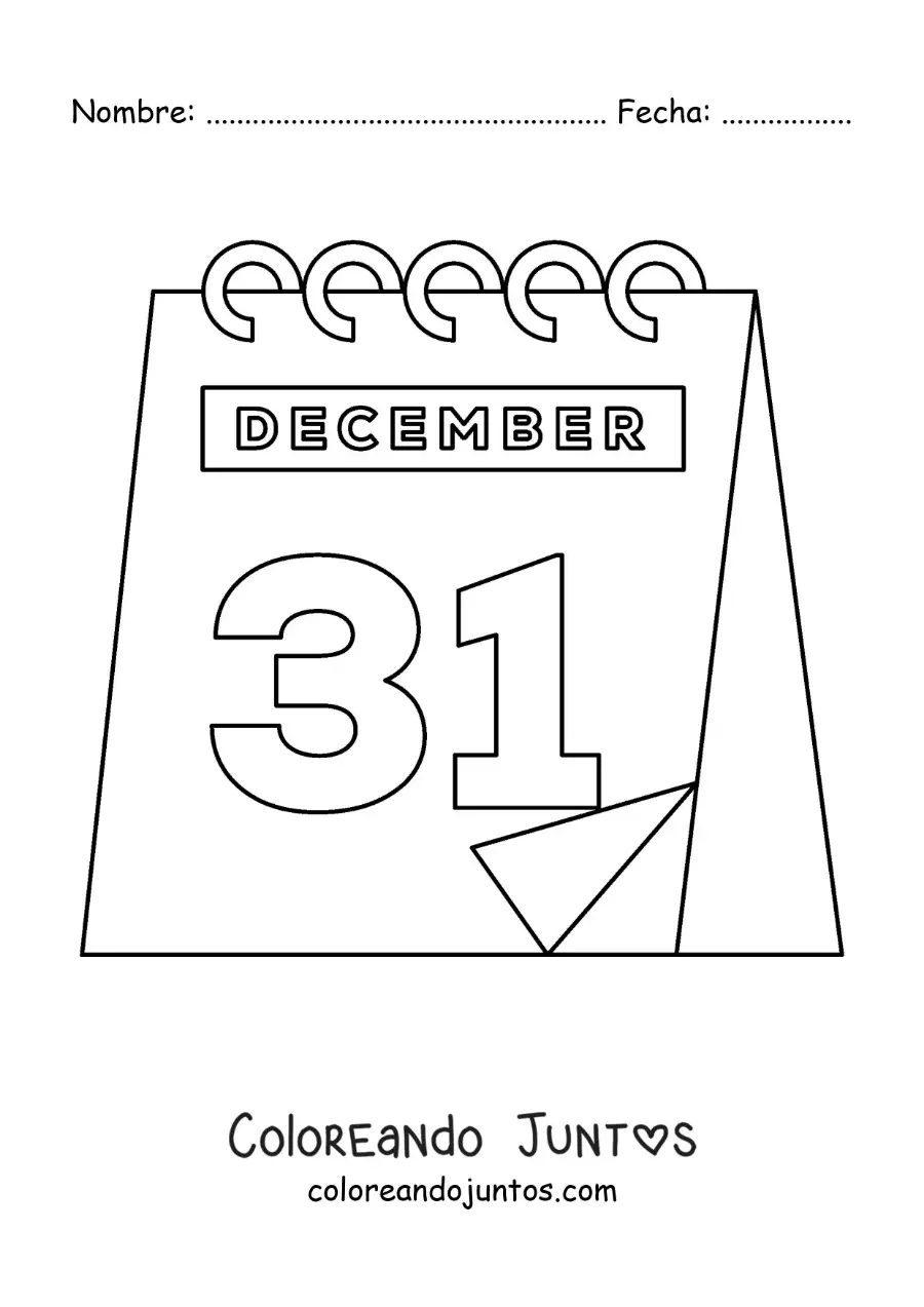 Imagen para colorear de 31 de diciembre en el calendario