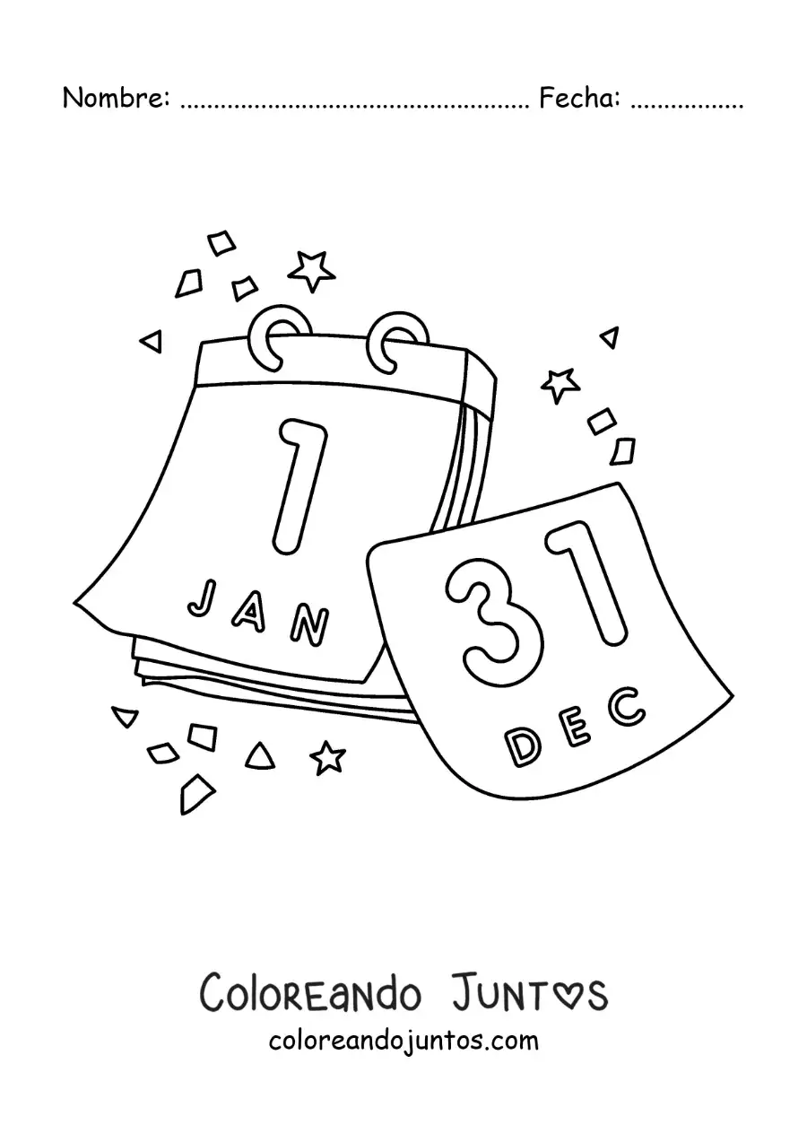 Imagen para colorear de año nuevo en el calendario