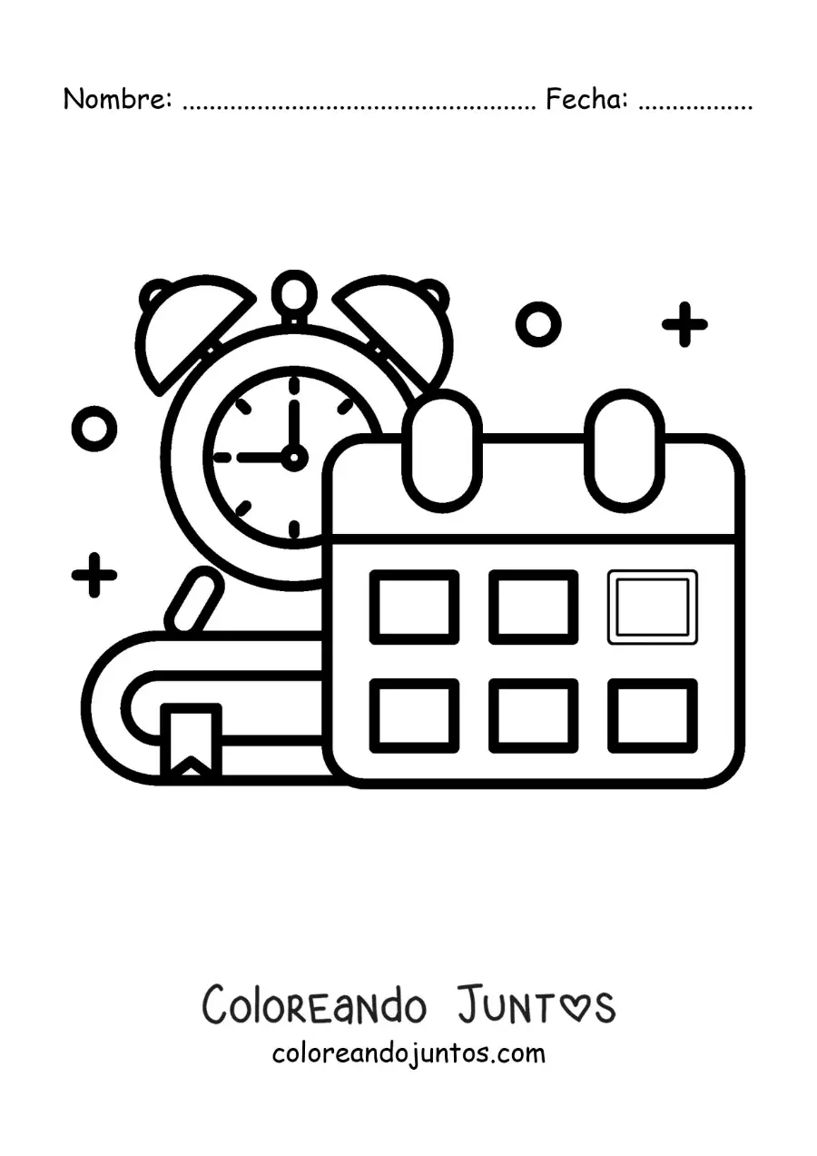 Imagen para colorear de un calendario y un reloj
