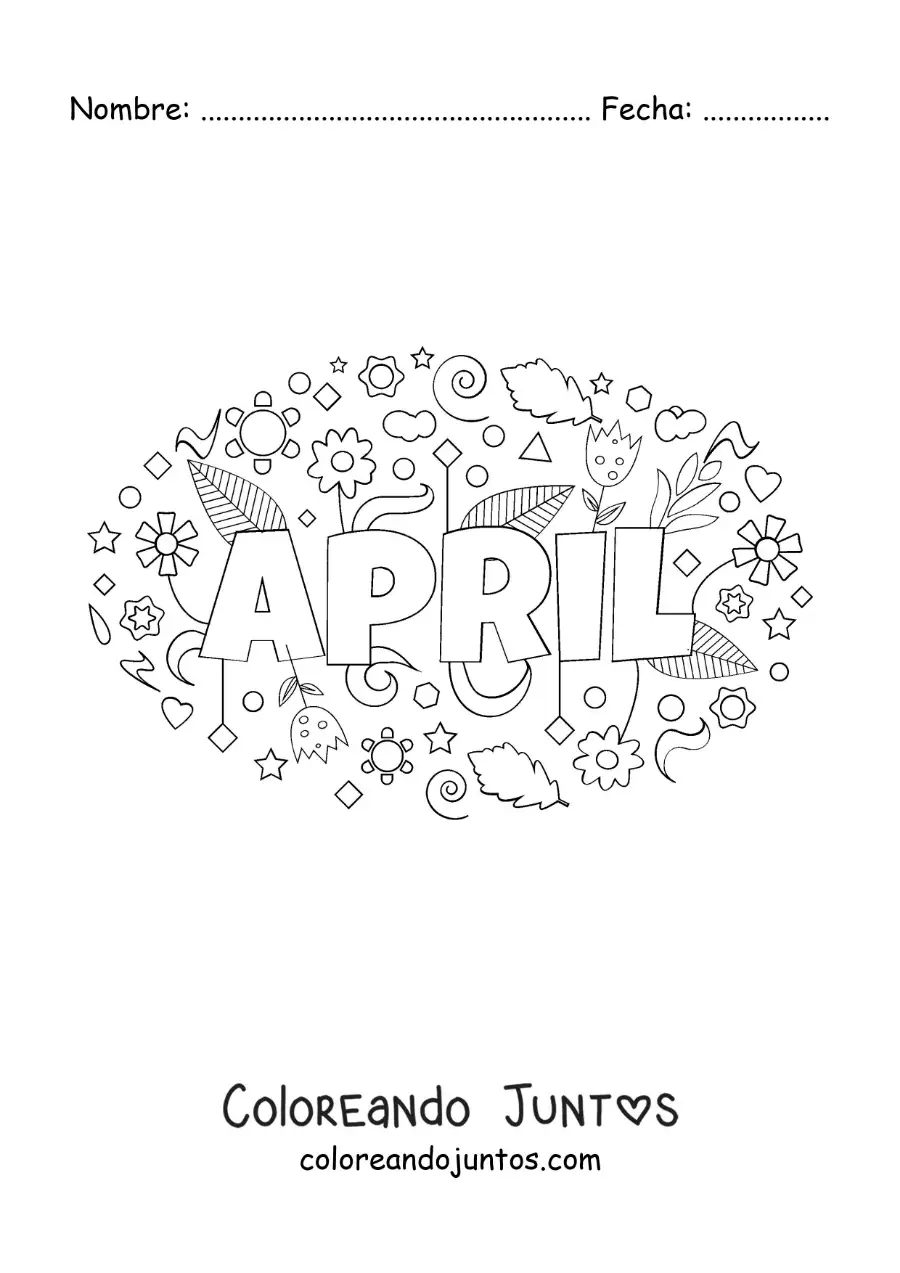 Imagen para colorear de abril en inglés con flores