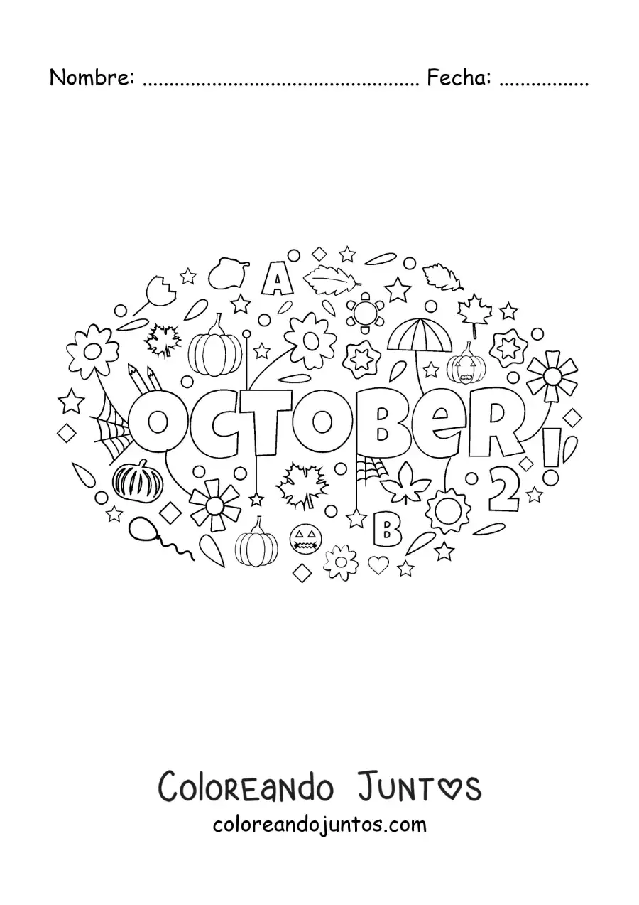 Imagen para colorear de octubre en inglés con flores