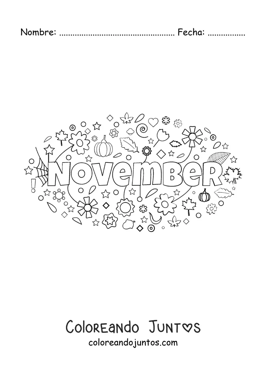 Imagen para colorear de noviembre en inglés con flores