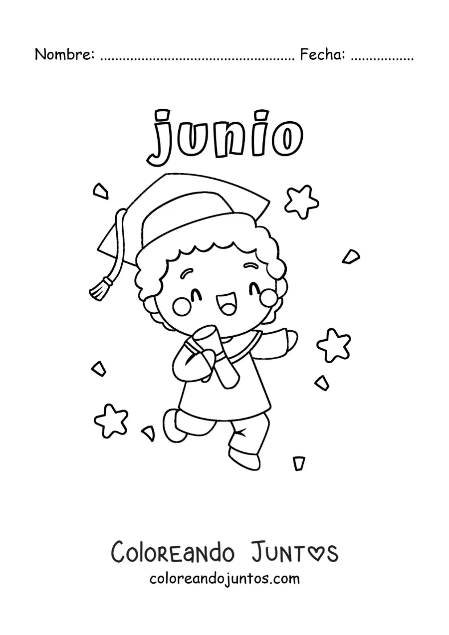 Imagen para colorear de junio con un niño en su graduación