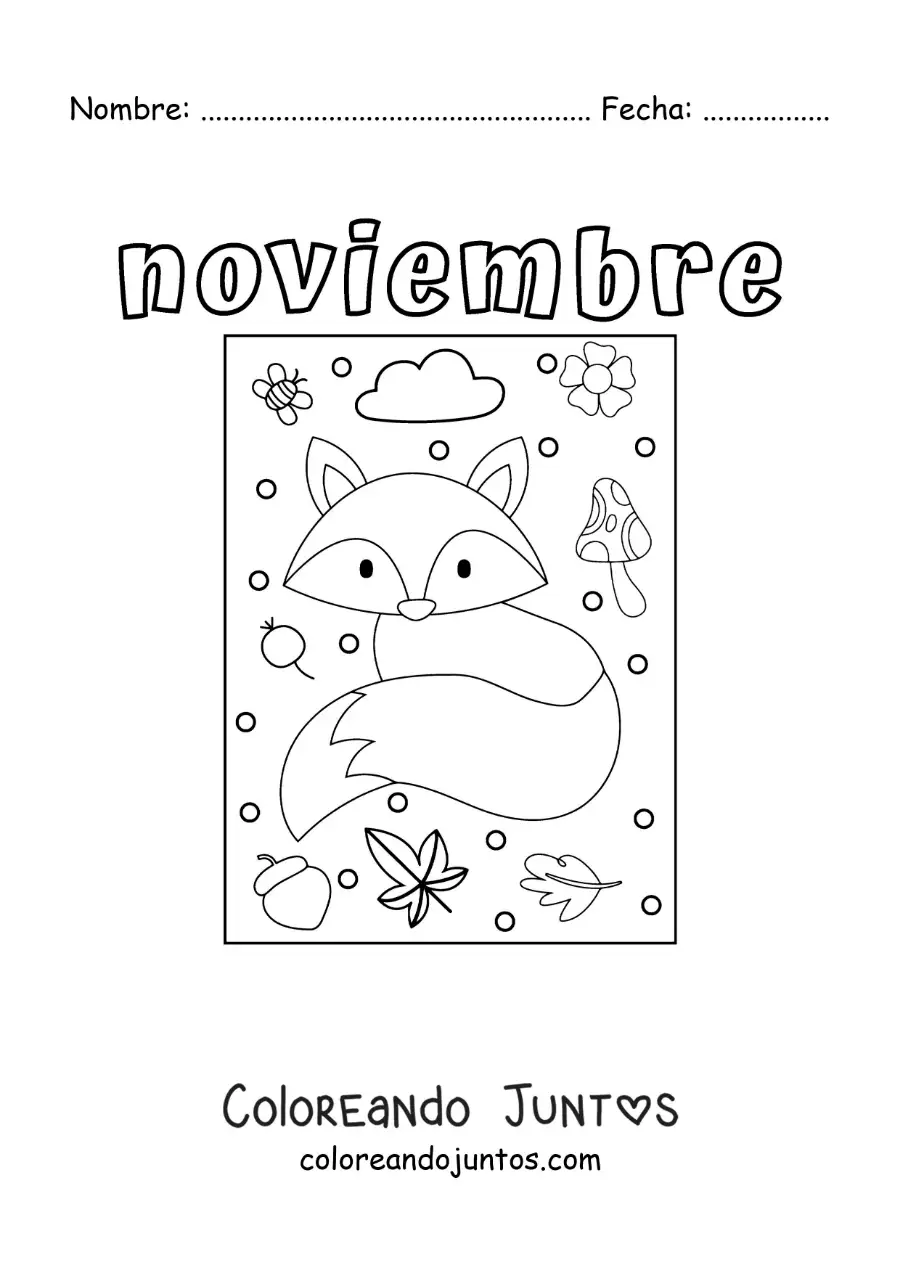 Imagen para colorear de noviembre con un zorro en otoño