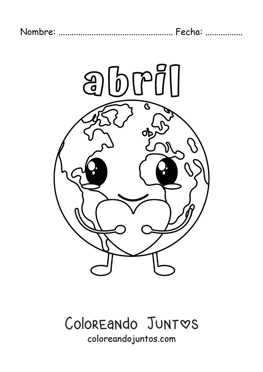 Imagen para colorear de abril con la tierra animada kawaii