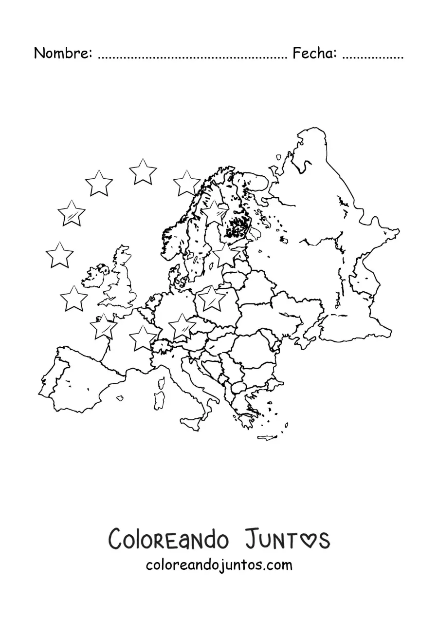 Imagen para colorear de mapa del continente europeo sin nombres
