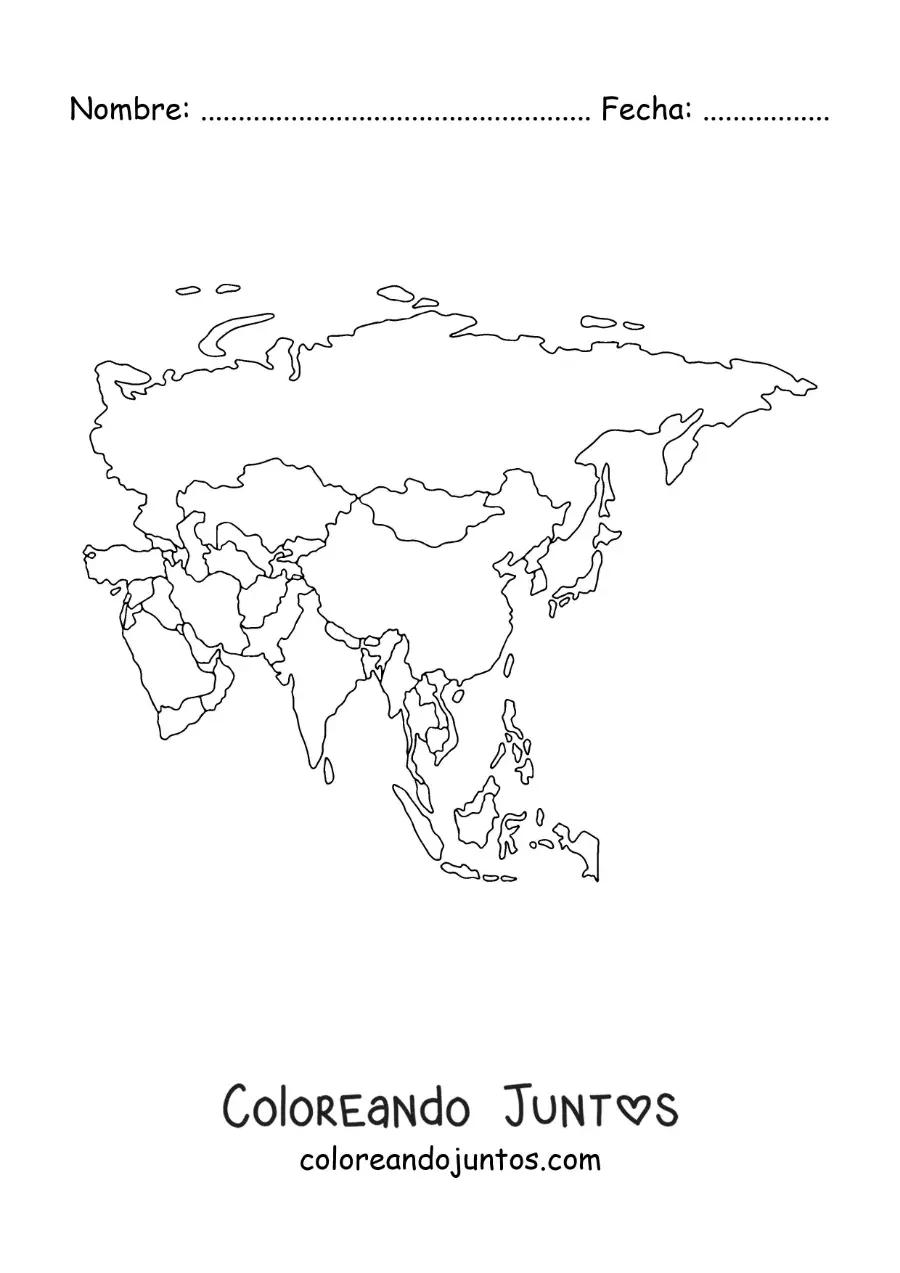 Imagen para colorear de mapa de Asia